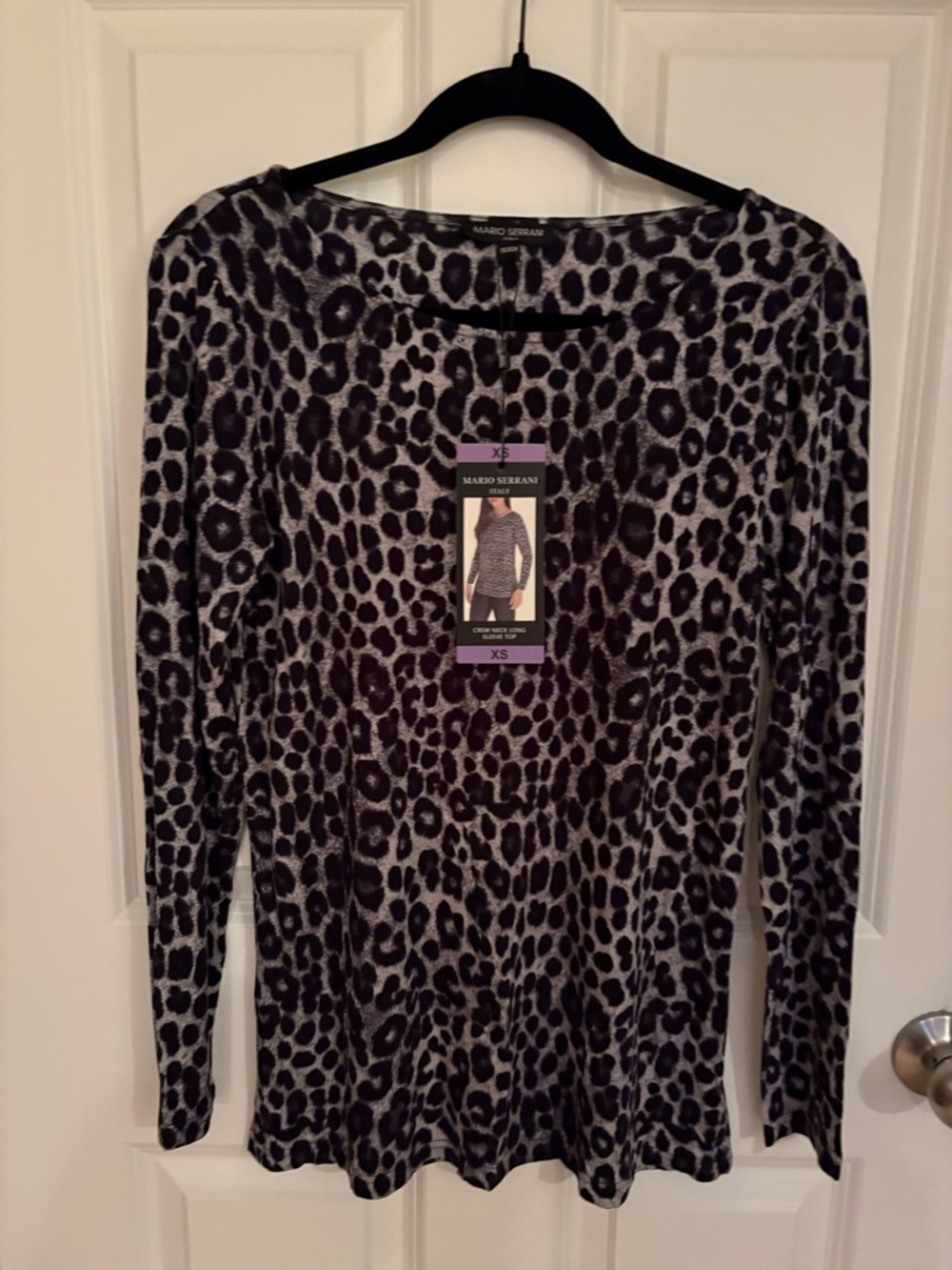 Mario Serrani Black and Gray Leopard-Print Long Sleeve Top